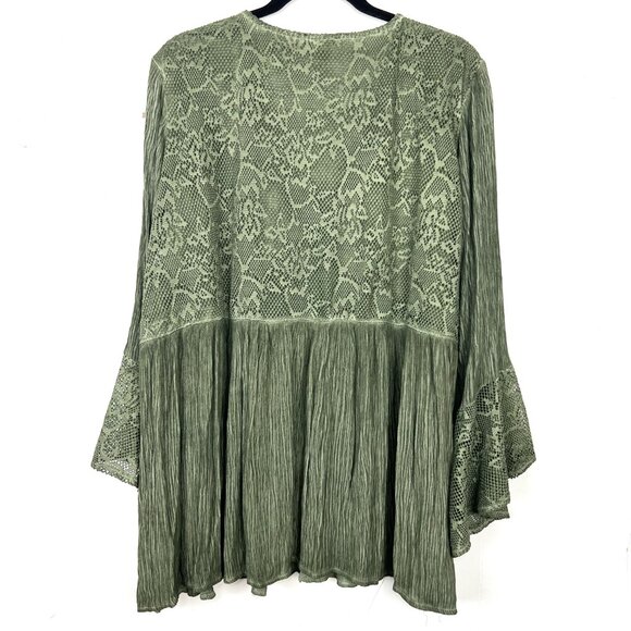 NWOT Indigo Thread Co Lace Bust Bell Sleeve Crepe Knit Top Olive Green 2X cg - Picture 5 of 5